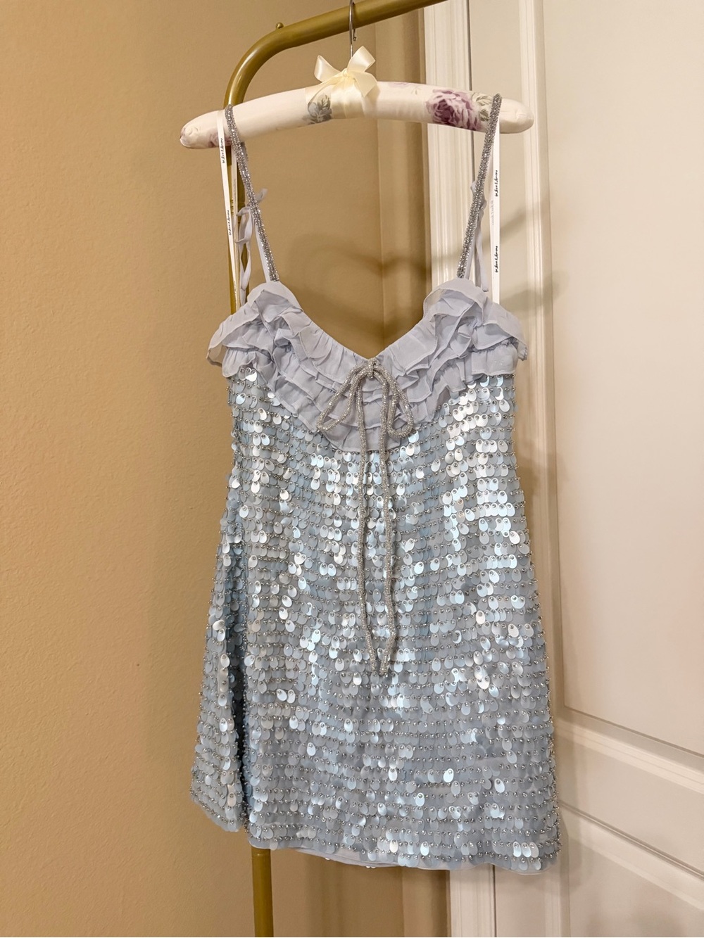 For Love & Lemons Light Blue Layered Sequin Mini Dress Size 2 NWT - Picture 8 of 10